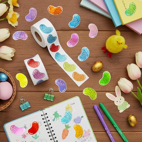 Glitter Jelly Bean Sticker - 1000 Pcs Candy Sparkle Glitter Waterproof Vinyl Reusable Laptop Stickers Coloring Book Scrapbook Water Bottle Page Activity Pad Birthday Party Favors Skateboard - style: Easter Glitter Jelly Beans