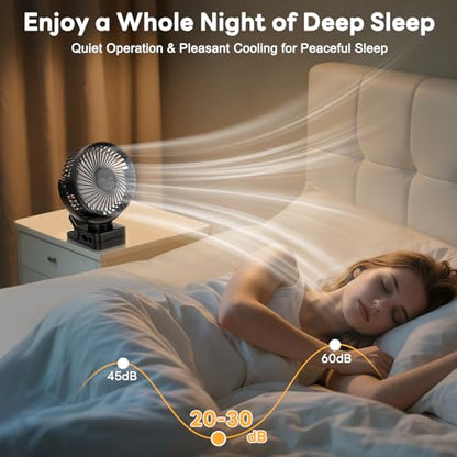 ELZO 12000mAh Clip on Fan, USB Desk Fan Rechargeable with LED Light & Hanging Hook & Magnetic (Black)