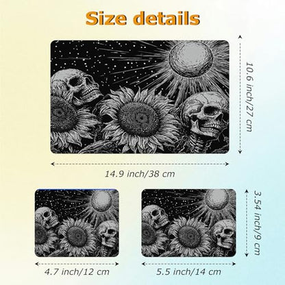 Universal Laptop Skin Sticker with 2 Wrist Pad Decals, 3-Piece Removable Vinyl Laptop Cover, Dark Sunflowers Skull Waterproof Anti-Scratch, Easy-Trim Fit for 13.3" 14" 15.6" Laptops - color: Dark Sunflowers Skull