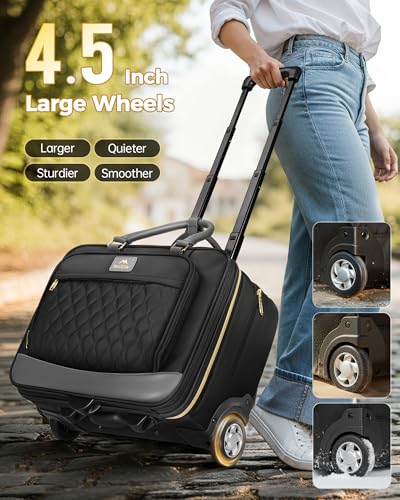 MATEIN Personal Item Rolling Briefcase with Large Wheels, Airline Approved Rolling Laptop Bag Women Men Roller Computer Bag 17.3 Inch, 18x14x8 Anti Theft Underseat Carry On Luggage for Travel Work