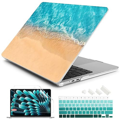 Batianda Case for MacBook Air 15" with M5 M4 M3 M2 Chip, Turquoise Shore | 4-in-1 Set with Turquoise Beach Aerial Design,Lightweight Slim Hard Shell Protection For Vacation Lovers and Coastal Dreamers - color: Beach