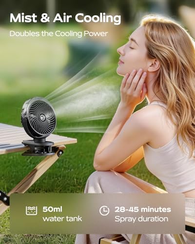 SWEETFULL Portable Misting Clip On Fan, USB-C Rechargeable Mini Personal Cooling Fan with 4 Speeds, 360° Rotatable, Quiet Cooling for Outdoor, Camping, Golf Cart, Travel, Stroller & Desk (Black) - color: Black
