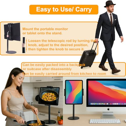 Portable Monitor Stand Tablet Stand for Desk Kindle Holder with Metal Disk, Telescopic Pole and Super Wide Clamp Portable Monitor Mount 15.6 inch 18.5 inch FL12C