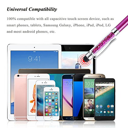 Stylus Pens, Besgoods 6Pcs Crystal 2 in 1 Slim Capacitive Stylus &Ballpoint Pen for Touch Screens, Phones and Tablets, Sky Blue Pink Purple Royal Blue Black White