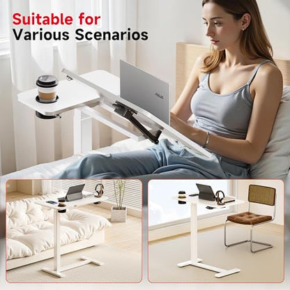 Okin Overbed Bedside Table with Wheels, Adjustable Medical Tilt Top Hospital Bed Table Over The Bed, Rolling Desk Mobile Standing Desk for Hospital Home Use (White) - color: White