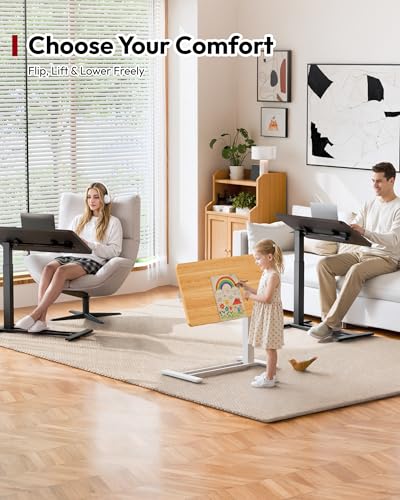 SANODESK Medical Adjustable Overbed Bedside Table with Casters 90° Tilt Top Pneumatic Mobile Rolling Laptop Computer Standing Desk Cart with Tray, Hospital and Home Use(31.5" W x 17.7" D, Maple) - color: Maple, size: Large