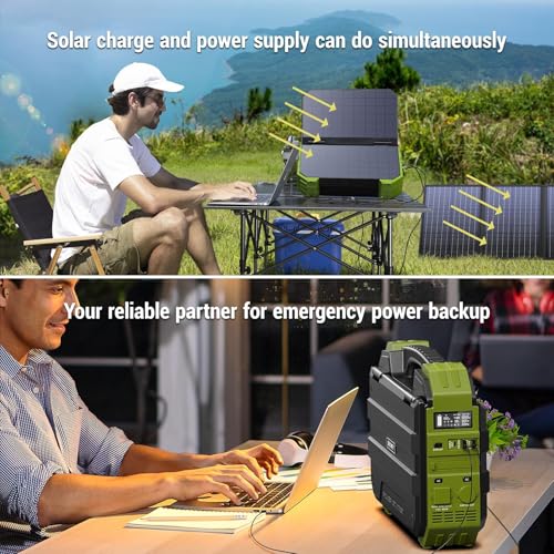 BROWEY Portable Power Station, 1000W (Peak 2000W) Solar Generator with Built-in Solar Panel, 614WH LiFePO4 Battery Pack, AC/DC/USB/PD Outputs, for Outdoor Camping, RV Travel, Emergency Preparedness - style: S1000 Green