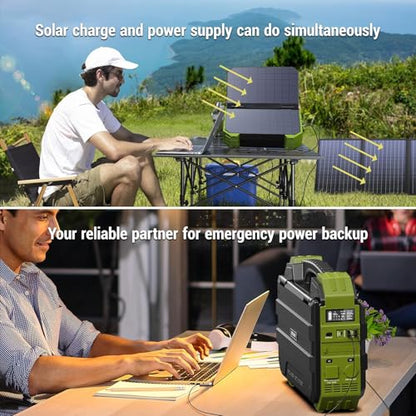 BROWEY Portable Power Station, 1000W (Peak 2000W) Solar Generator with Built-in Solar Panel, 614WH LiFePO4 Battery Pack, AC/DC/USB/PD Outputs, for Outdoor Camping, RV Travel, Emergency Preparedness - style: S1000 Green
