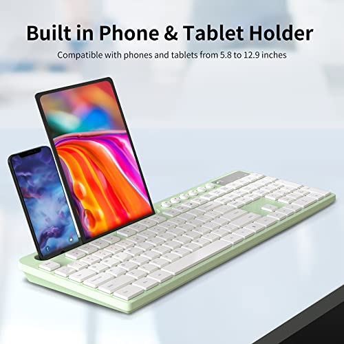 Wireless Keyboard and Mouse Combo, MARVO 2.4G Ergonomic Wireless Computer Keyboard with Phone Tablet Holder, Silent Mouse with 6 Button, Compatible with MacBook, Windows (Green) - color: Green