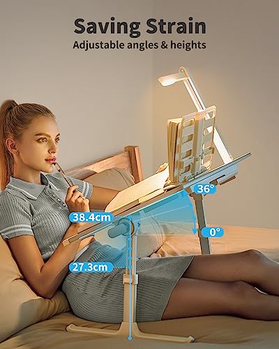 Laptop Bed Tray Desk with LED Desk Lamp, SAIJI Laptop Stand for Bed | XX-Large PVC Leather Foldable Table with Book Stand, Wrist Rest, Extra Leg Room for Sofa Couch Floor (Gray) - color: Gray