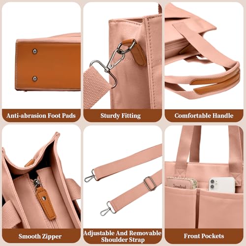 Canvas Laptop Tote Bag for Women | 15.6" Laptop Compartment - color: Pink
