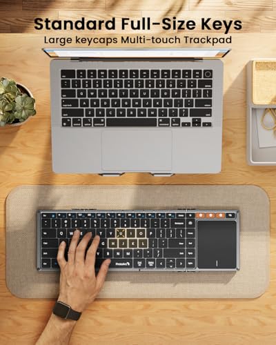 ProtoArc XK01 TP Foldable Keyboard with Touchpad, 0.65 in Keycaps, Gray | Multi-touch Trackpad, 88-key, Full Shortcut Row, 3-device Bluetooth 5.1 Switching, USB-C Charging for Mobile Productivity - color: Gray