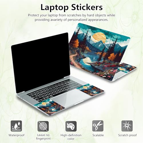 Laptop Skin Sticker Decal, Universal Reusable Vinyl Laptop Cover for 12" 13" 14" 15" 15.4" 15.6" Notebook PC, Reusable Waterproof Scratch-Resistant with 2 Wrist Pads,Mountain Abstract Watercolor Art - color: Mountain Abstract Watercolor Art