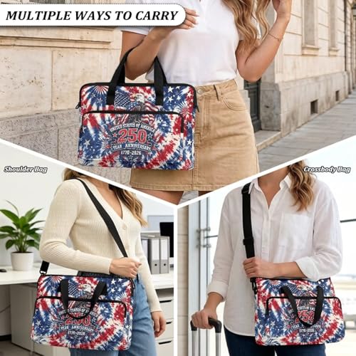 Laptop Sleeve, Laptop Cover with Adjustable Strap Computer Bag Tablet Notebook Sleeves Handbag Messenger Briefcase - color: Usa 250th Birthday Print