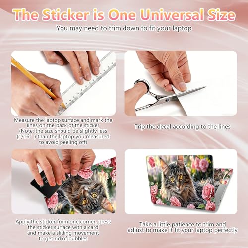 Laptop Skin Sticker Decal 12" 13" 13.3" 14" 15" 15.6",Waterproof Scratch Resistant Vinyl,Reusable Easy to Apply,for MacBook HP Dell Notebooks Netbooks Laptop,2 Wrist Pads,Cat Floral Pink - color: Cat Floral Pink