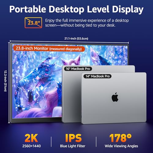 VisionOwl Portable Monitor for Laptop, IPS USB-C HDMI Travel Second Monitor for MacBook Pro Air, PC, PS5, Xbox, Portable Second Screen, Built-in Kickstand, Speakers, VESA Mountable, 23.8 Inch - size: 23.8