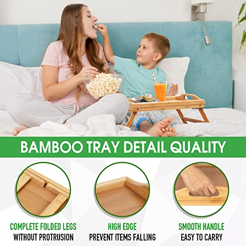 Artmeer Bed Tray Table with Foldable Legs,Bamboo Breakfast Tray with Handles Ideal for Sofa, Bed, Eating,Working,Used As Laptop Desk Snack Tray 2 Pack Bamboo - color: Bamboo-2 Pack