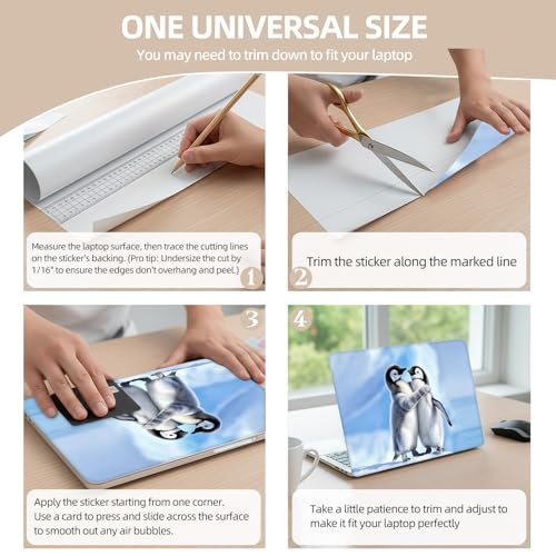 Universal Laptop Skin Sticker for 12/13/14/15.6 Inch Laptops, Reusable Vinyl Laptop Decal Cover, Waterproof Scratch Resistant Notebook Skin with 2 Wrist Pads,Two Penguin Chicks - color: Two penguin chicks