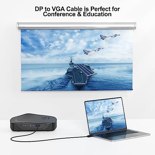 Display Port to VGA Cable 6FT, DisplayPort DP to VGA Male Adapter Cord Gold-Plated Compatible for Dell, HP Lenovo, ASUS and More
