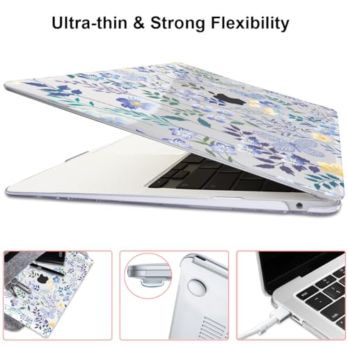 Compatible with 2021 2020 MacBook Air 13 inch Case M1 A2337 A2179 A1932 2018 2019 Release, Pattern Plastic Hard Shell Case & Keyboard Cover for Mac Air 13 Touch ID, Meadow Wildflower - color: Meadow Wildflower