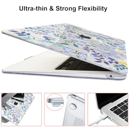 Compatible with 2021 2020 MacBook Air 13 inch Case M1 A2337 A2179 A1932 2018 2019 Release, Pattern Plastic Hard Shell Case & Keyboard Cover for Mac Air 13 Touch ID, Meadow Wildflower - color: Meadow Wildflower