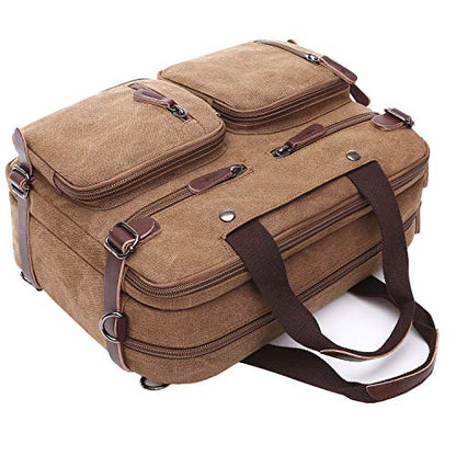 CROCOD 3 In 1 Canvas Convertible Laptop Bag for Men Women, 17.3 inch Laptop Messenger Bag Work Briefcase, Computer Shoulder Bag for Travel Business Office (17.3 Inch, Coffee) - color: Coffee
