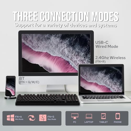 EPOMAKER Galaxy100 QMK/VIA Wireless Gaming Keyboard, Aluminum Shell, BT/2.4Ghz/USB-C, Pre-Lubed Hot-Swappable Linear Switches, NKRO, RGB Backlit (Black, Marble White Switch) - color: Black, size: Marble White Switch