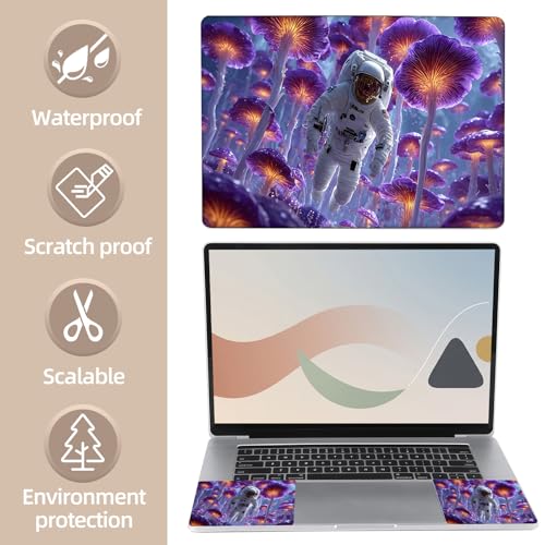 Universal Laptop Skin Sticker for 12/13/14/15.6 Inch Laptops, Reusable Vinyl Laptop Decal Cover, Waterproof Scratch Resistant Notebook Skin with 2 Wrist Pads,Astronaut in Purple Mushrooms - color: Astronaut in Purple Mushrooms