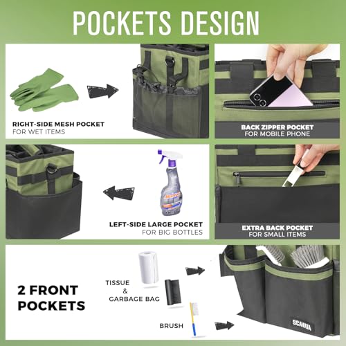 SCAVATA Compact Wearable Cleaning Caddy with Handle & Shoulder Straps | Small Cleaning Supplies Organizer, Under Sink & Car Cleaning Tools Storage Bag for Housekeepers Cleaners, Armygreen - color: Armygreen