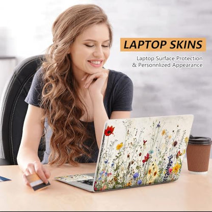 Laptop Skin Sticker for 12.1”-15.6“ Laptops (Fits 13”, 13.3”, 14”, 15”, 15.4”) | Protective Universal Reusable Vinyl Art Decal Cover | Waterproof & Scratch-Resistant-Wildflowers - color: Wildflowers