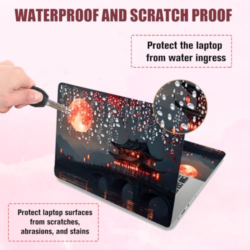 PLIGREAT 15 Inches Laptop Skin Stickers, Courtyard Landscape Pattern Laptop Sticker Decals Fits 12" to 15" Laptops Universal Waterproof Removable Notebook Art Cover Sticker - color: Black,red