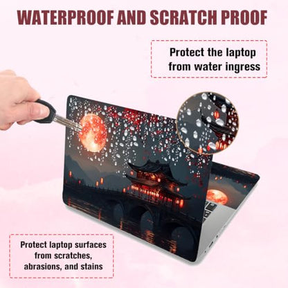 PLIGREAT 15 Inches Laptop Skin Stickers, Courtyard Landscape Pattern Laptop Sticker Decals Fits 12" to 15" Laptops Universal Waterproof Removable Notebook Art Cover Sticker - color: Black,red