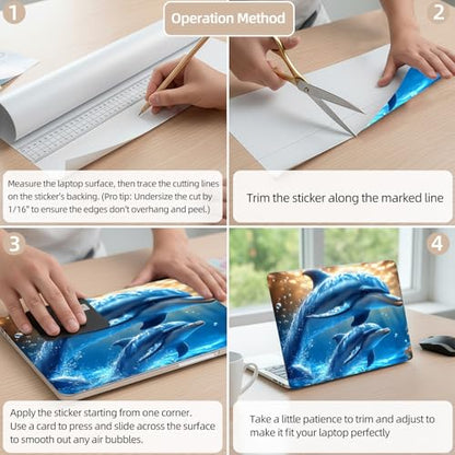 Aesthetic Laptop Skin Cover,12-15.6 Inch Universal Vinyl Sticker Decal,Waterproof Scratch-Resistant Notebook Wrap,Removable Residue-Free Protector,Dolphin Ocean Life - color: Dolphin Ocean Life