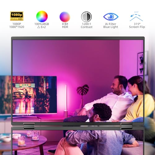 Portable Monitor Dual 15.6 Inch 1080P Dual Stacked Foldable Screen Monitor, USB-C HDMI Travel Monitor for Laptop Mac Windows, Screen Extender with Kickstand, VESA Mountable - size: 15.6 inch Dual monitor Metal