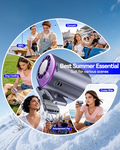 Clip-On Portable Fan with Ice Cooling, 20000 RPM Rechargeable Handheld Turbo Fan, 360° Rotating Detachable Clip, Mini Stroller Fan for Baby, Compact Travel Essentials, Summer Gifts for Women,Grey - color: Grey
