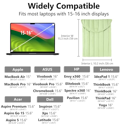 Puffy Laptop Sleeve 15-16 Inch, Soft Laptop Case, Mint Green | Compatible with 15-16 Inch Macbook Pro/Air, Asus/Dell Xps/Lenovo Laptops, Protective Carrying Bag for Women and Men - color: Mint Green, size: 15/16
