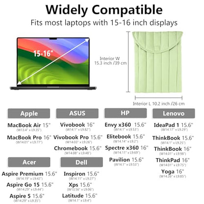Puffy Laptop Sleeve 15-16 Inch, Soft Laptop Case, Mint Green | Compatible with 15-16 Inch Macbook Pro/Air, Asus/Dell Xps/Lenovo Laptops, Protective Carrying Bag for Women and Men - color: Mint Green, size: 15/16