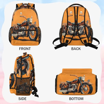 Motorcycle Theme Backpack for Women Men Shoulder Computer Laptop Adults Backpack Sports Hiking Gym Workout Travel Casual Daypack