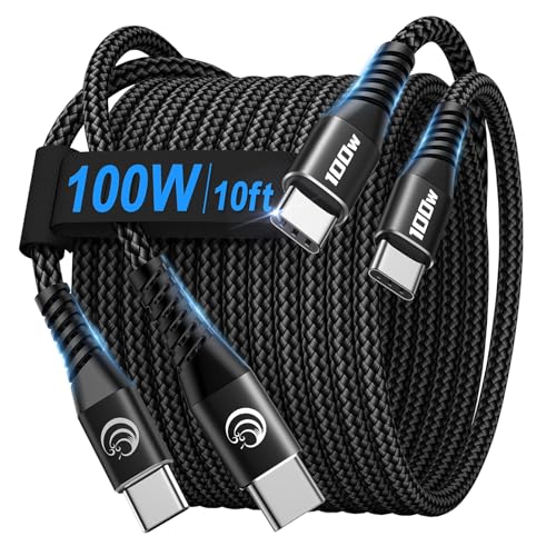 USBC to USBC 100W [10ft/2 Pack] USB C to USB C Fast Charging Cable Braided C to C Charger Cord 5A for MacBook Pro/Air, iPhone 16 15 Pro Max Plus,iPad Pro,Samsung Galaxy S24 Ultra S23,Pixel,PS5,Switch - color: Black, size: 10ft+10ft