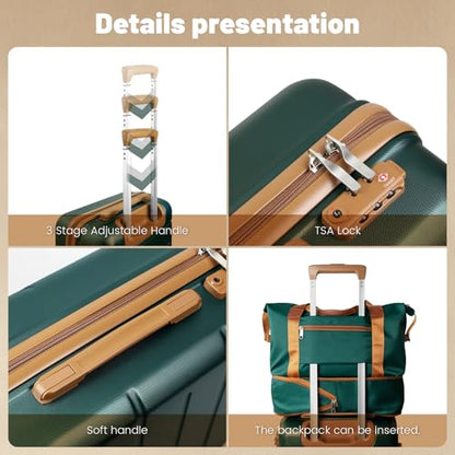 3-Piece Luggage Set with 20” Carry On, PC+ABS Hardside Suitcase with Spinner Wheels & TSA Lock, Easy-Control Rolling Suitcase for Business Trips & Weekend Getaways (Green) - color: Dark Green, size: 3 Piece Set (20/DB/TB)