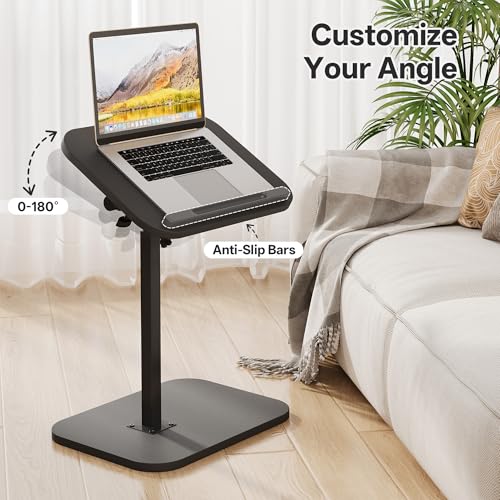 TV Tray Table, Sofa Side Armrest Tray, Adjustable Height, Flip-Top, Snack Side Table with 360° Swivel and 180° Tilt, C Shaped End Table for Couch, Small Spaces, Bed, Chair, Black - color: Black