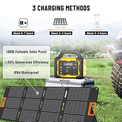 Solar Generator 300W Portable Power Station with 100W Foldable Solar Panel, 294Wh Lithium Battery, 120V/300W AC Outlet, Quiet Generators for Home, RV, Outdoor, Camping and Emergencies Use