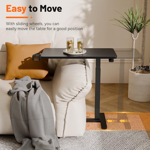 YESHOMY Adjustable Bedside Table with Wheels, Phone Stand, Cup Holder and Headphone Hook, Adjustable Height Side Table, Hospital and Home Use, Black - color: Black, size: 27.5 Inch