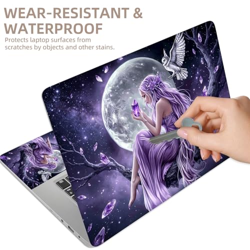Universal Laptop Skin Sticker for 12/13/14/15.6 Inch Laptops, Reusable Vinyl Laptop Decal Cover, Waterproof Scratch Resistant Notebook Skin with 2 Wrist Pads,Moonlight Fairy - color: Moonlight Fairy