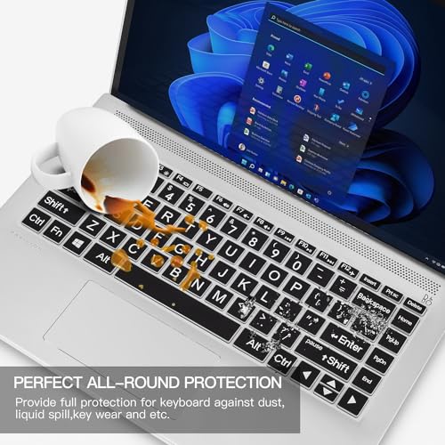 Keyboard Cover with Large Letters for HP Pavilion x360 14 /HP 14 Laptop 14-dq 14-fq 14-ba/bf/cm/ce/cf/df/dk/ds 14-dq0040nr 14-dq0052dx 14-dq0762dx dq0760dx/dq0030nr 14-fq1025nr 14-fq0033dx -Black - color: Black(Large Letters)