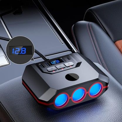 7 in 1 Car Adapter with 4 USB Ports and 3 Sockets, 120W Dual Voltage (12V/24V) Charging Splitter for Cars, Trucks, SUVs, Red