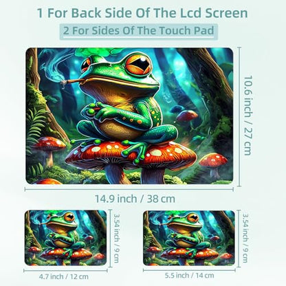 Universal Laptop Skin Decal, 3-Piece Vinyl Protector for 12 13 14 15.6" Notebook, Waterproof Anti-Scratch, Easy Trim & Bubble-Free Finish, Frog Smoking on Top of Mushrooms - color: Frog Smoking on Top of Mushrooms