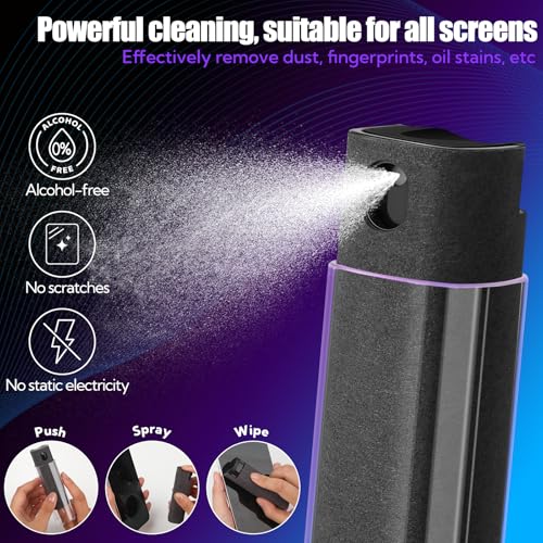 24 Pack Screen Cleaner 3-in-1 Screen Cleaner Spray and Wipe Built-in Cleaning Solution Touchscreen Mist Cleaner for All Car Screen Phone Laptop iPad TV Monitor,Gray+Pink+Black
