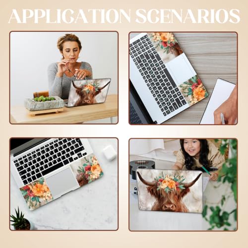SUPERDANT Laptop Skin Sticker Highland Cattle Cow Laptop Decals Personalized Universal Notebook Computer Wrap Vinyl Skin Stickers Cover Art Decal Removable 12-15.6 Inch Waterproof Gifts Orange