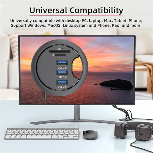 USB 3.0 Hub SD TF 3 Port USB 60mm Desk Grommet Splitter Dock Station Micro-SD Card Reader for Desktop PC Desk - style: 3-USB3.0+SDTF